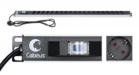 Блок розеток для 19дюйм шкафов PDU-16-20S-B вертик. 20 розеток Schuko 16А автомат защиты алюм. корпус шнур с вилкой Schuko 2м Cabeus 9551c