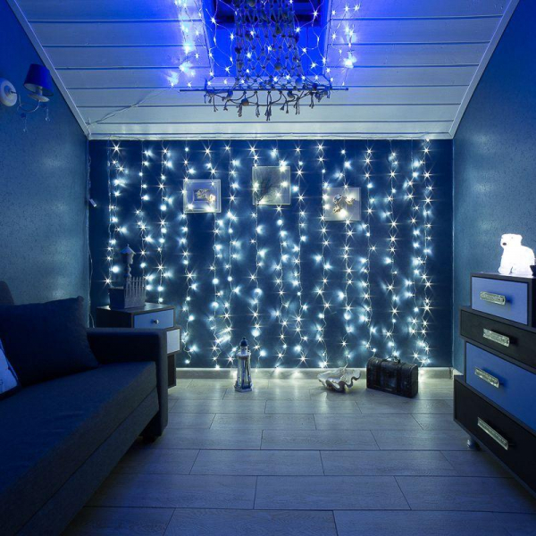 Гирлянда светодиодная "Светодиодный Дождь" 3х2м LED бел. свечение с динамикой провод прозр. 230В Neon-Night 235-095