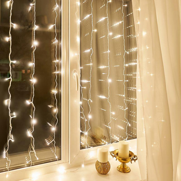 Гирлянда светодиодная "Светодиодный Дождь" 1.5х1.5м LED тепл. бел. свечение с динамикой провод прозр. 230В Neon-Night 235-016