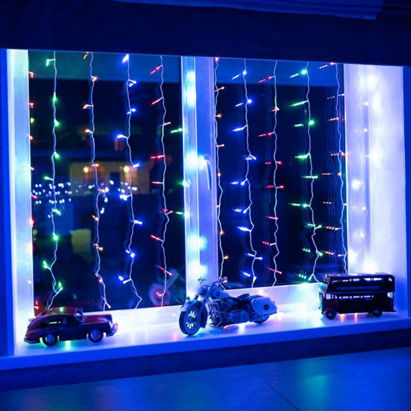 Гирлянда светодиодная "Светодиодный Дождь" 1.5х1.5м LED мультиколор свечение с динамикой провод прозр. 230В Neon-Night 235-019